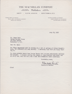 1957 Letter from The Macmillan Company to James Card, about Louise Brooks