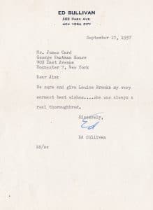 1957 Letter from Ed Sullivan to James Card, about Louise Brooks