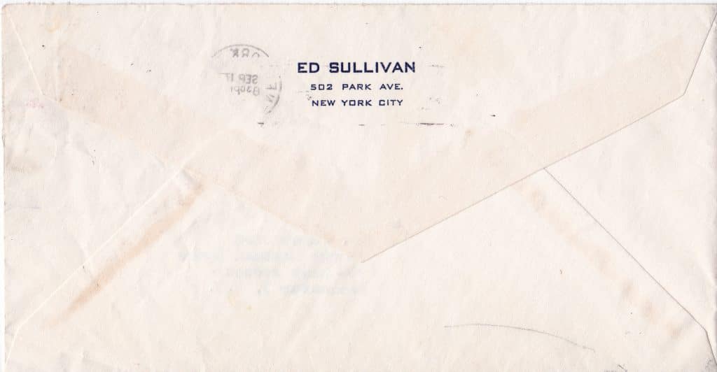 1957 Letter from Ed Sullivan to James Card, about Louise Brooks c