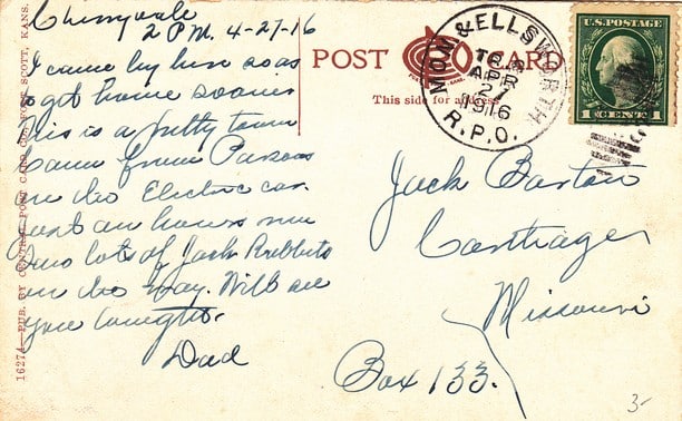 1916 Cherryvale Kansas Lake Tarko Postcard - 16274 b