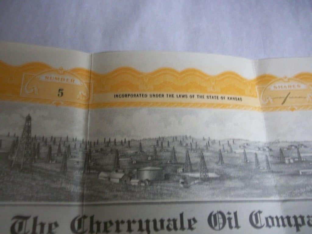 1917 Cherryvale Kansas Oil Company Stock Certificate c