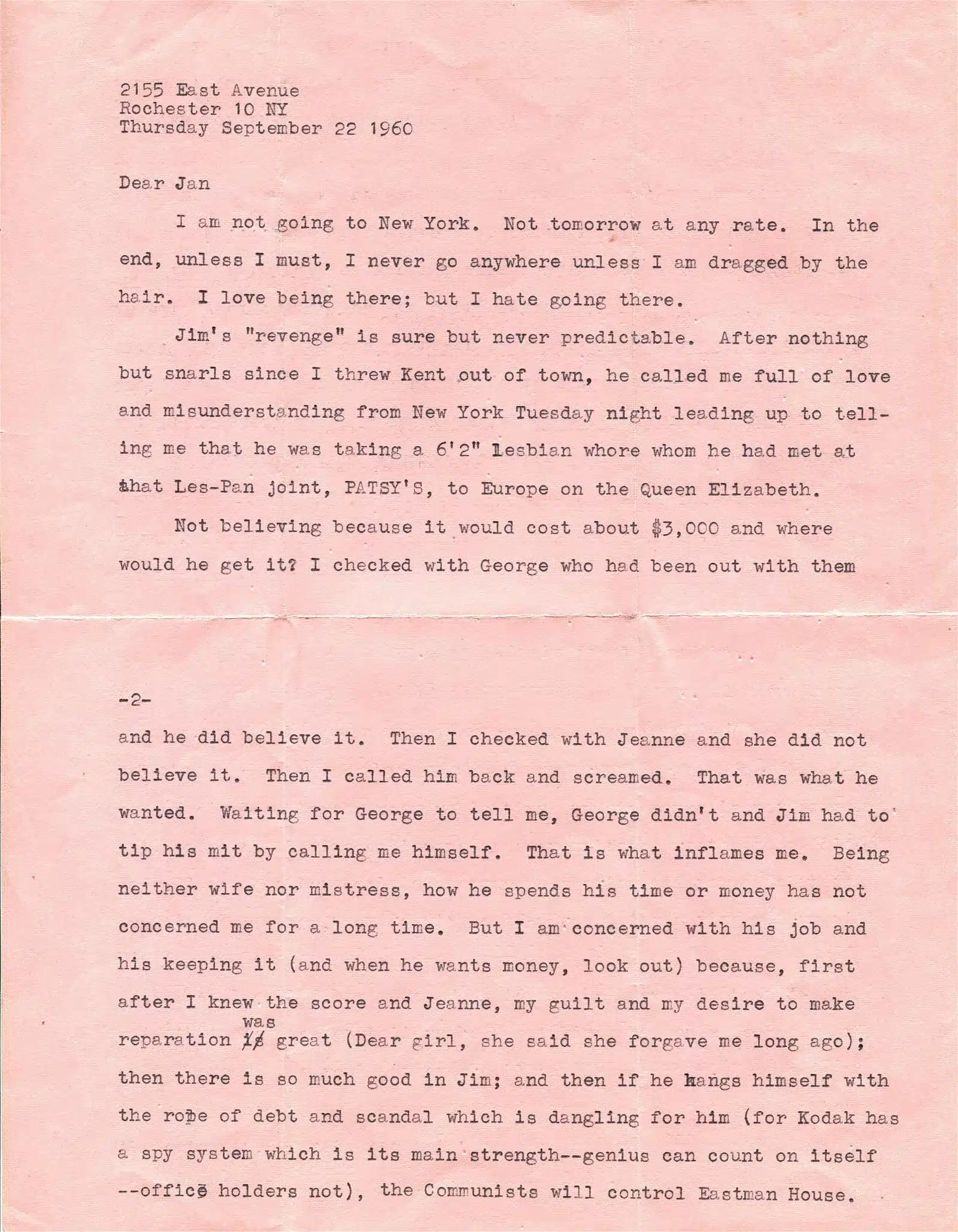 1960 Letter from Louise Brooks to Jan Wahl