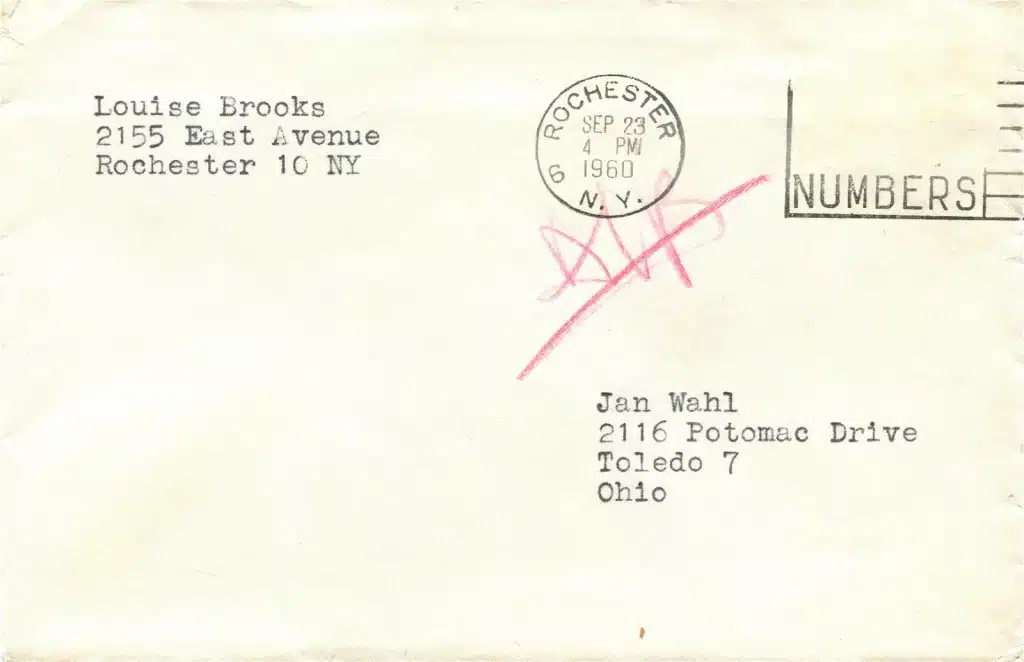 1960 Letter from Louise Brooks to Jan Wahl c